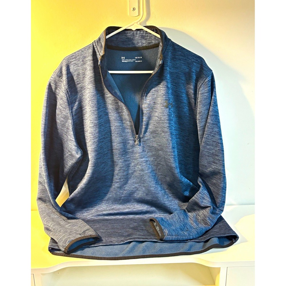 Under Armour Mens Large ColdGear Loose 1/4 Zip Fleece Heathered Blue Pullover